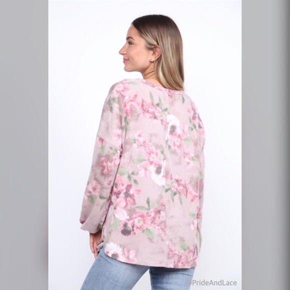 🆕 LAST 3️⃣ DUSTY ORCHIDFLORAL PRINT FLEECE OVERSIZE SWEATER - Picture 4 of 5